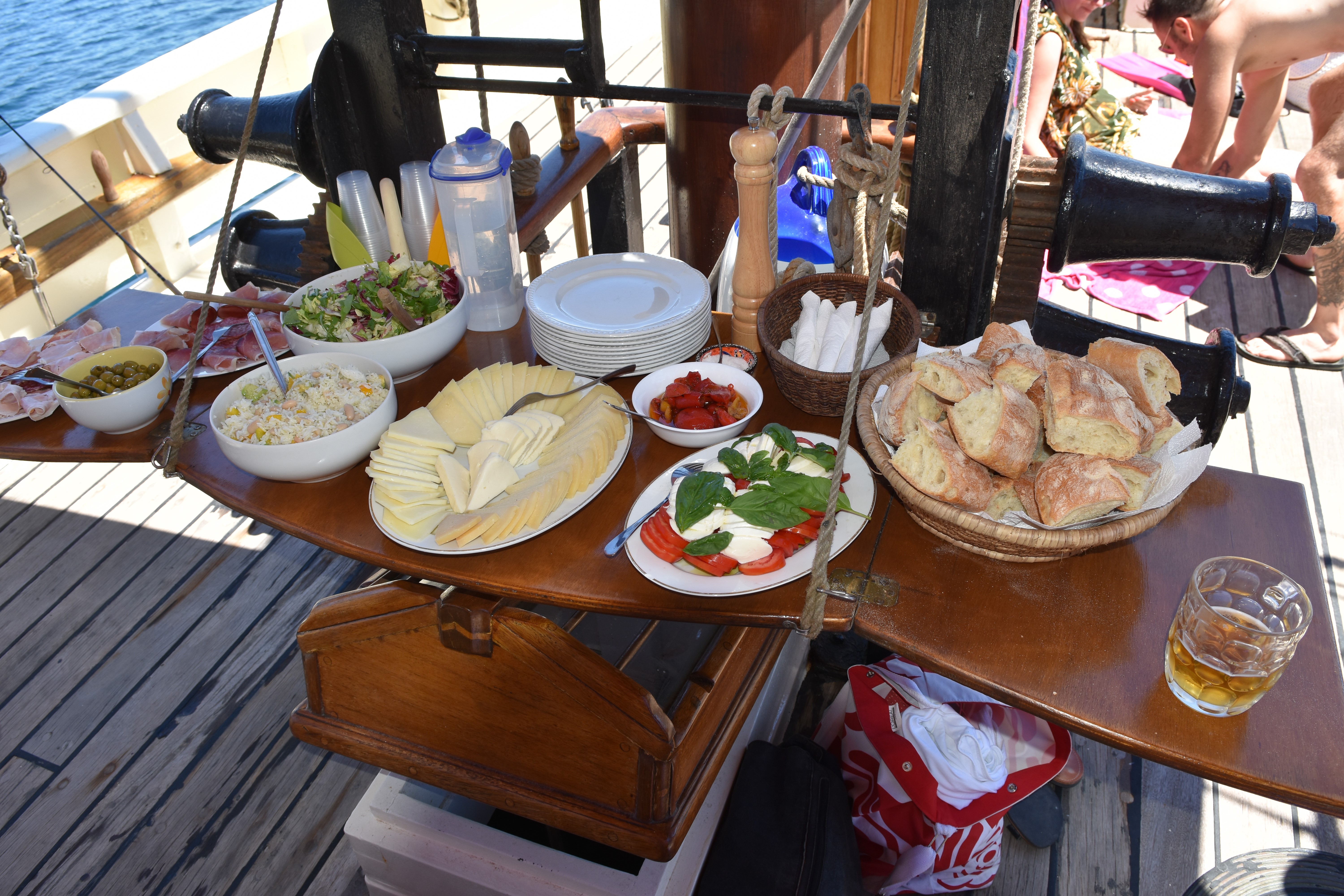 Typical lunch on board Andrea Jensen, local wines and beer inclusive